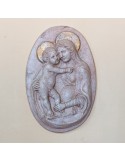 Madonna con Bambino Ovale in Simil Travertino e Oro in Ceramica