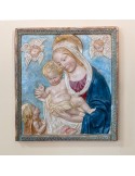 Madonna con Bambino e Angeli Patinato Colorato e Oro in Ceramica