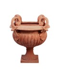 Vaso a calice con manici con piede alto in terracotta d'Impruneta