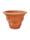 Vaso lavorato con maschere in terracotta d'Impruneta | Terrecotte Cestenoli